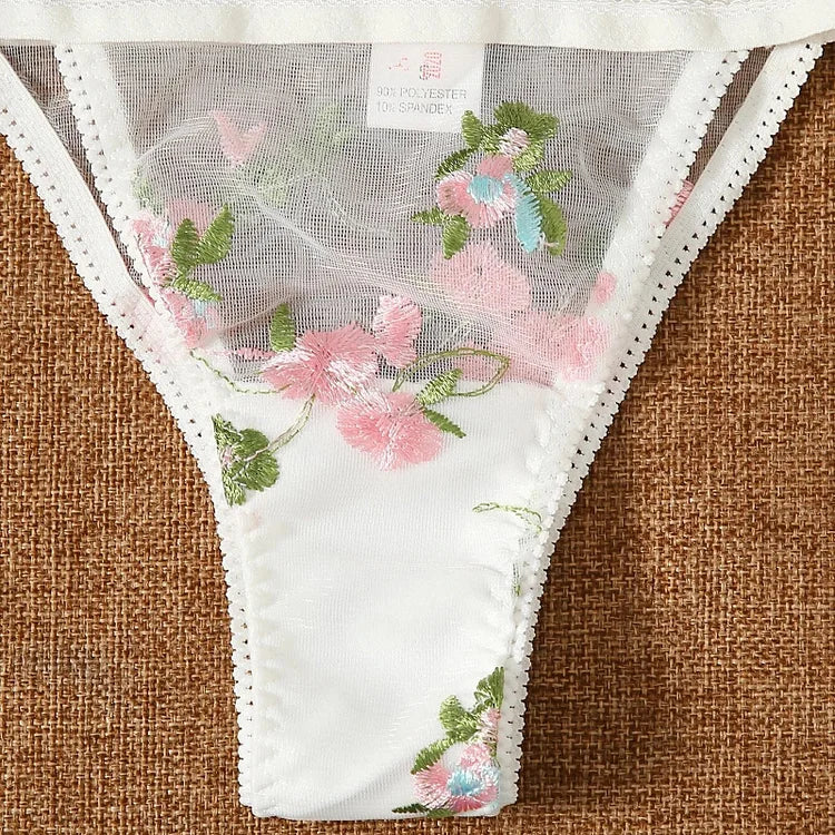White Sheer Embroidery Mesh Cut-Out Underwire Lingerie Set
