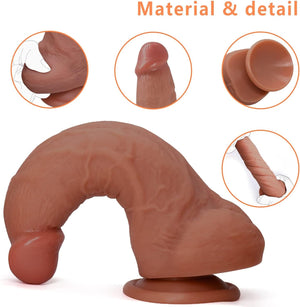 7 Inch Realistic Silicone Dildo, Body-Safe Material Strong Suction Cup with Curved Shaft and Balls
