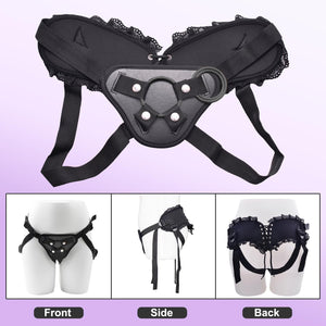 Elegant Lace Ruffle Adjustable Plus Size Strap On Dildo Harness with 3 Different Sized O-Rings