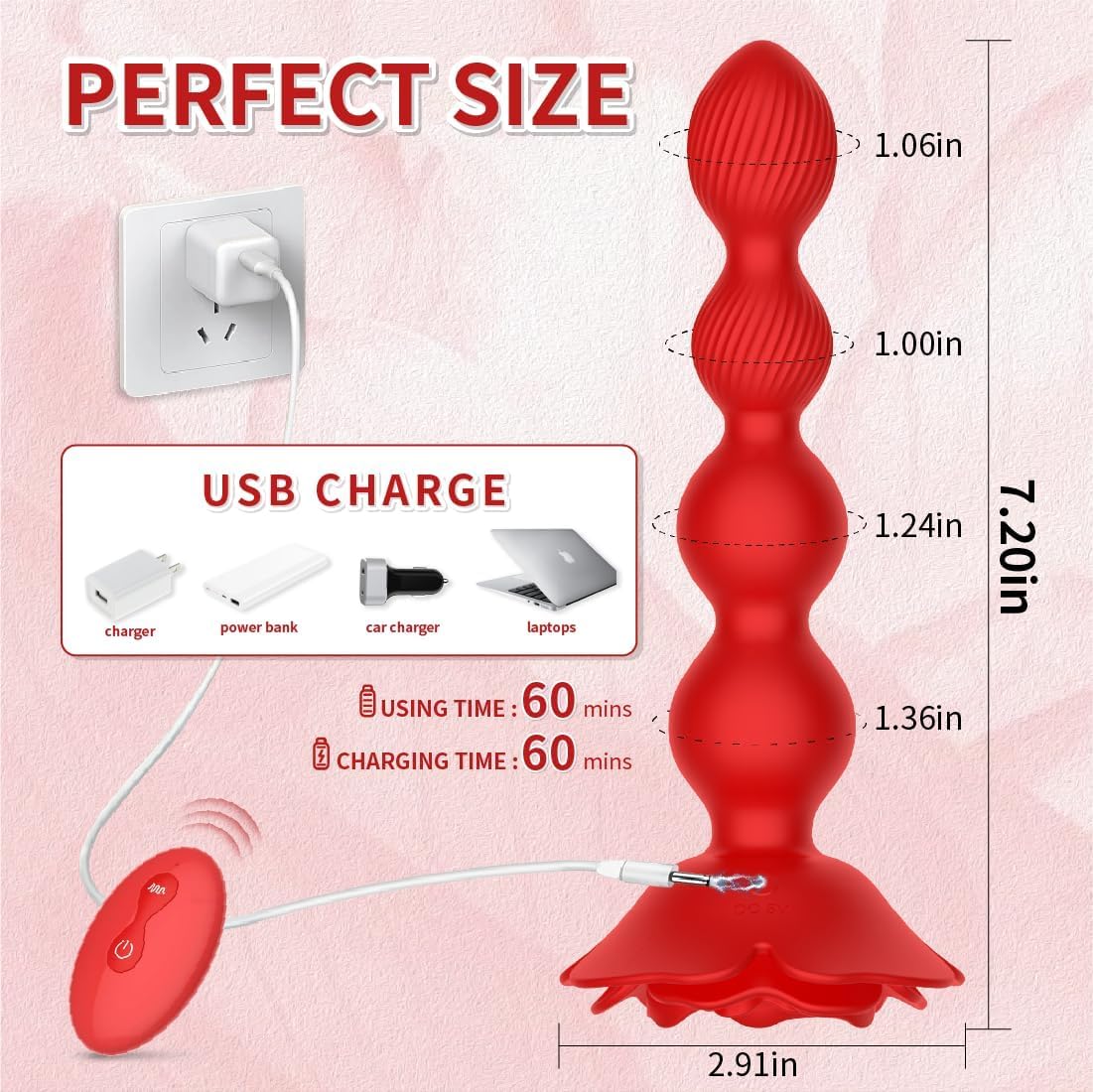 Remote Control 10 Rotate Twist Vibrating Rose Anal Beads Butt Plug