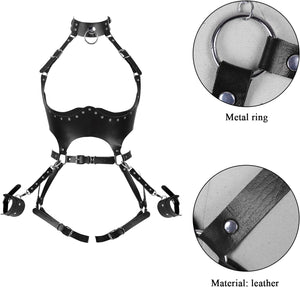 Leather Waist Garter belt Punk Full Body Harness Chest Strap Set for Women