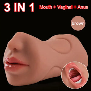 3 IN 1 Sex Toys Masturbation For Men Deep Throat Artificial Real Pussy Oral Male Masturbator Blowjob-ZhenDuo Sex Shop-brown-ZhenDuo Sex Shop