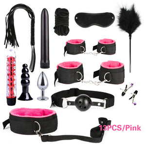 BDSM Kits Adults Sex Toys For Women Men Handcuffs Nipple Clamps Whip Spanking Sex Metal Anal Plug Vibrator Butt Bdsm Bondage Set-bdsm-ZhenDuo Sex Shop-13pcs pink-ZhenDuo Sex Shop