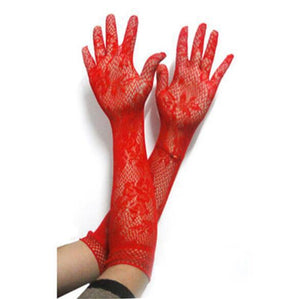 Sexy Transparent Lace Elastic Mesh Bride Long-Sleeve Gloves-ZhenDuo Sex Shop