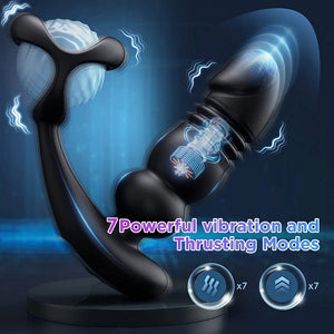 2-in-1 Telescopic Vibrating Prostate Massager With Penis Rings