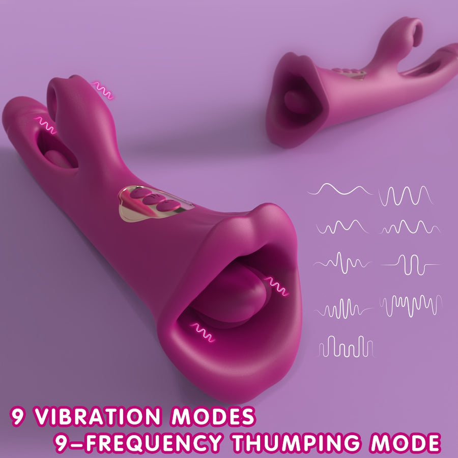 3 In 1 Big Mouth Flapping Tongue Licking Rabbit Vibrator