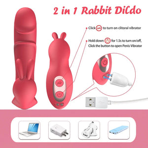 2-in-1 Rabbit Ear Clit Stimulator Wearable Panty Vibrator