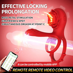 Adjustable App Remote Control Rose Penis Rings & G-spot Vibrator