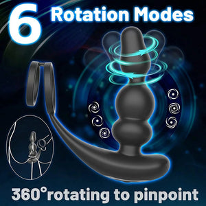 Wireless Remote Control 360° Rotatary Prostate Vibrator With Dual Rings