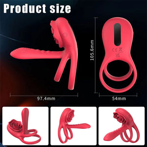 3-in-1 G-spot Vibrator Clit Stmulator & Vibrating Penis Ring Rose Toy For Couples
