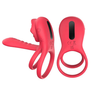 3-in-1 G-spot Vibrator Clit Stmulator & Vibrating Penis Ring Rose Toy For Couples