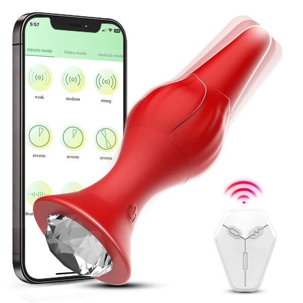 App & Wireless Remote Control 9 Frequency Rose Anal Plug