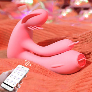 App Remote Dildo Vibrator G Spot Tongue Licking Orgasm Masturbator For Woman