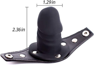Leather Bondage with Detachable Silicone Dildo Mouth Gag Adjustable Head Harness