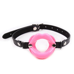 Leather Strap O-Shaped Silicone Lips Mouth Gag
