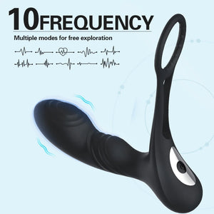 10 Vibration Mode Men Butt Plug Heating Prostate Massager Delay Ejaculation Ring