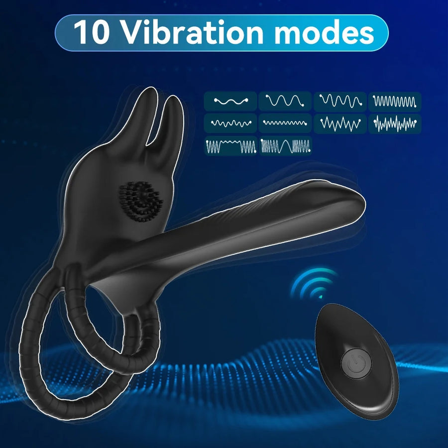 Wireless Remote Control 10 Frequency Vibrating Penis Ring & Clit Vibrator