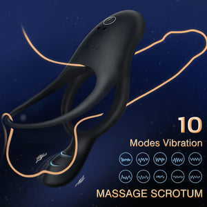 Vibrating Cock Ring with Clitoral Vibrator, 10 Vibration Modes Penis Ring for Men