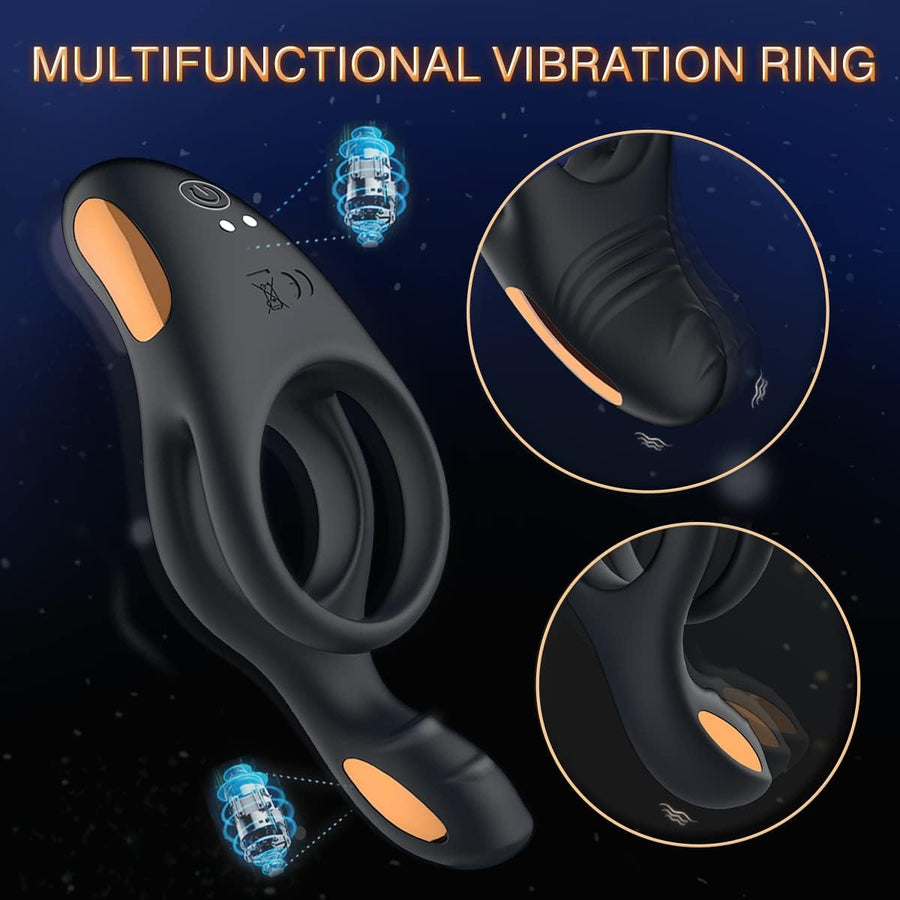 Vibrating Cock Ring with Clitoral Vibrator, 10 Vibration Modes Penis Ring for Men