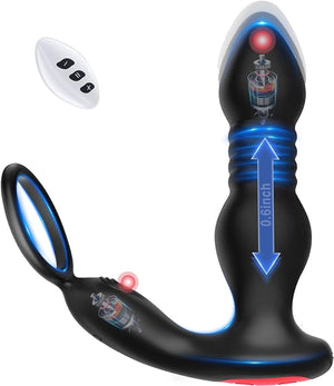 Waterproof Remote Contro lThrusting Prostate Massager Anal Vibrator 7 Modes with Cock Ring