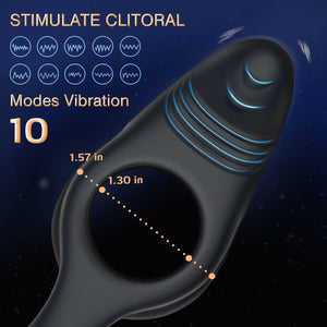Vibrating Cock Ring with Clitoral Vibrator, 10 Vibration Modes Penis Ring for Men