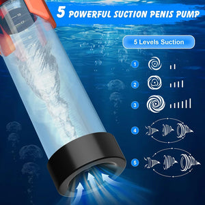 Lcd Display 5 Suction Modes Waterproof Penis Pump
