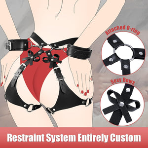 Harness BDSM Sex Restraints with Leather Bondage Straps 2 Wrist Cuffs & Thigh Waist