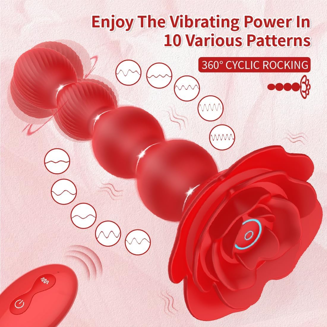 Remote Control 10 Rotate Twist Vibrating Rose Anal Beads Butt Plug