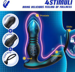 Waterproof Remote Contro lThrusting Prostate Massager Anal Vibrator 7 Modes with Cock Ring