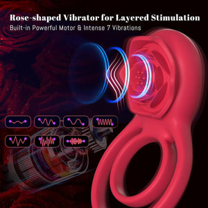 Hgod Vibrating Penis Ring with Rose Clitoral Stimulator Couple Sex Toy