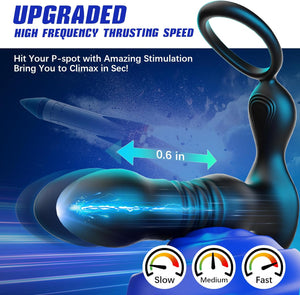 Waterproof Remote Contro lThrusting Prostate Massager Anal Vibrator 7 Modes with Cock Ring