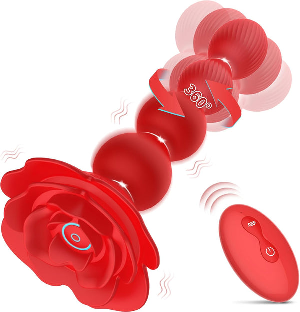 Remote Control 10 Rotate Twist Vibrating Rose Anal Beads Butt Plug