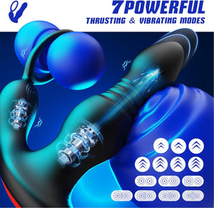 Waterproof Remote Contro lThrusting Prostate Massager Anal Vibrator 7 Modes with Cock Ring