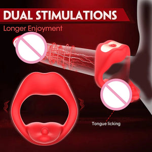 App Remote Control Tongue-licking & Vibrating Penis Ring