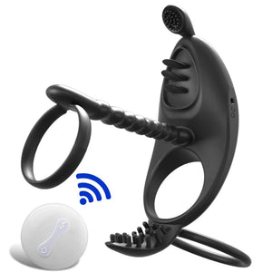 Wireless Remote Control Dual-motor Vibrator With Three Penis Rings