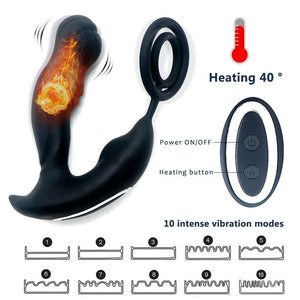 Wireless Remote Control Heating Vibration Prostate Massager With Penis Ring