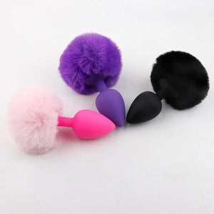 Pure Love Fluffy Bunny Tail, Silicone Butt Plug (3PCS/Set)