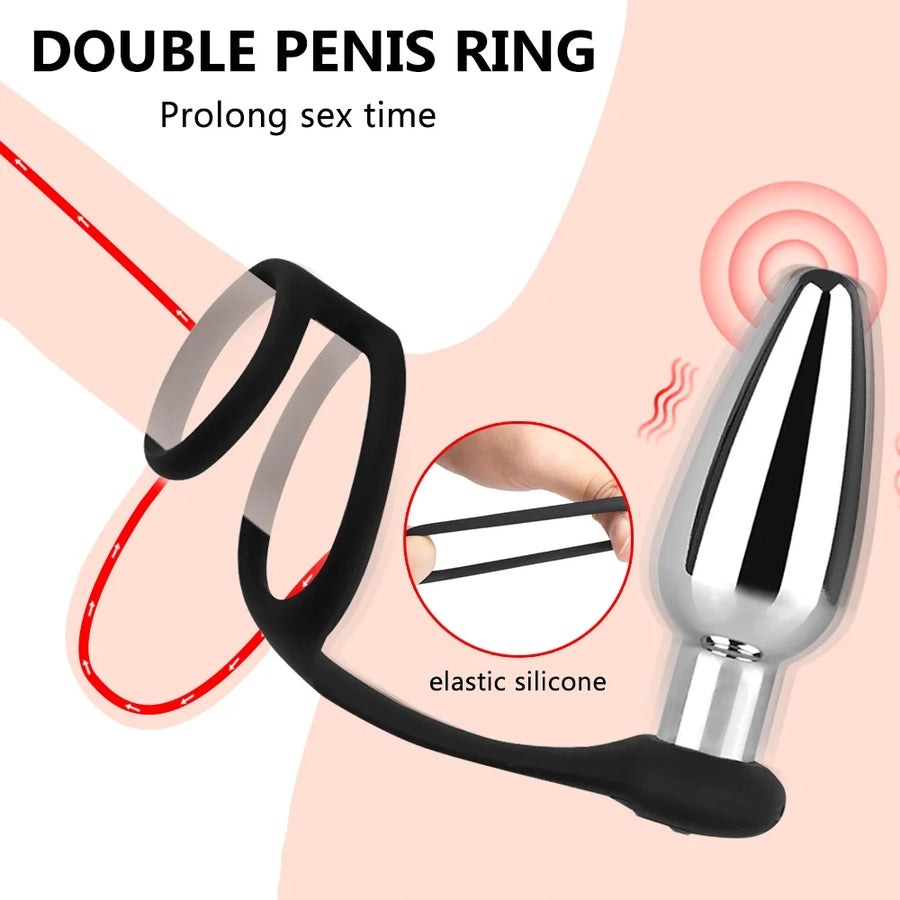 Wireless Remote Control Metal Anal Vibrator With Double Rings