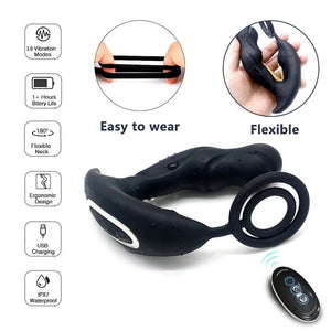 Wireless Remote Control Heating Vibration Prostate Massager With Penis Ring