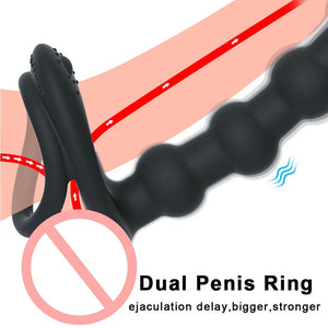 Dual Cock Rings with Anal Beads/Dildo For Couples