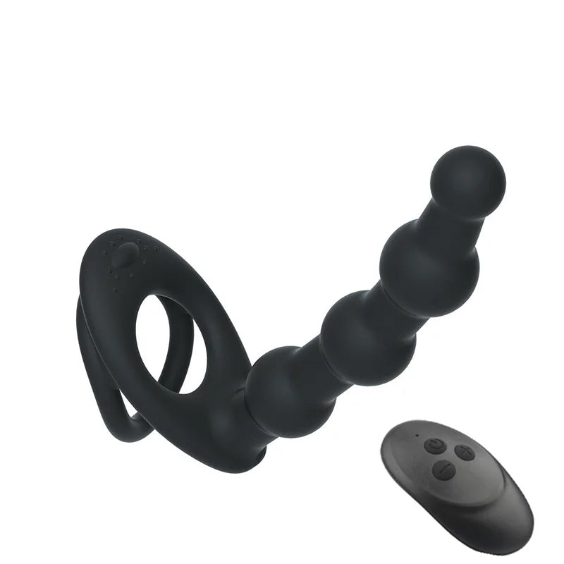Dual Cock Rings with Anal Beads/Dildo For Couples