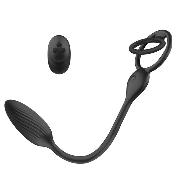 Wireless Remote Control Vibrating Double Penis Ring With Prostate Massager