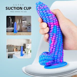 8'' Liquid Silicone Colorful Corn Cob Dildo With Suction Cup Particle Surface Vagina Stimulate Sex Toys