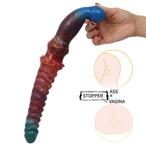Silicone Colorful Fishbone Pattern Double Ended Dildo 36cm