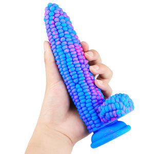 8'' Liquid Silicone Colorful Corn Cob Dildo With Suction Cup Particle Surface Vagina Stimulate Sex Toys
