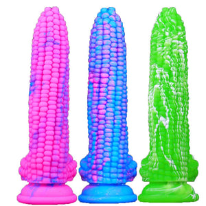 8'' Liquid Silicone Colorful Corn Cob Dildo With Suction Cup Particle Surface Vagina Stimulate Sex Toys