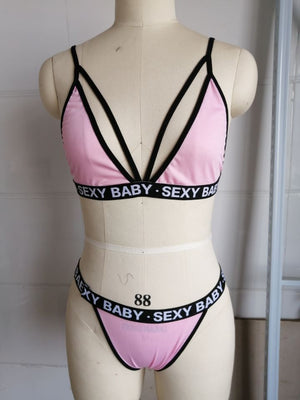 Women's Sexy Lingerie Set Letter Erotic Bikini Plus Size Push Up Bra and Thong Sexy Bra Set Micro Bikini Lingerie