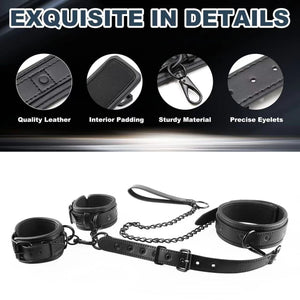 Sex Restraints Neck to Wrist Kit with Traction Chain Back Handcuffs Collar