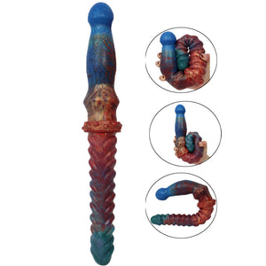 Silicone Colorful Fishbone Pattern Double Ended Dildo 36cm