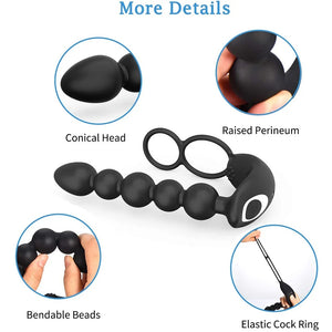 Butt Plug Anal Sex Toys with Penis Ring & Anal Bead Rechargeable Vibrator Waterproof Prostate Massager